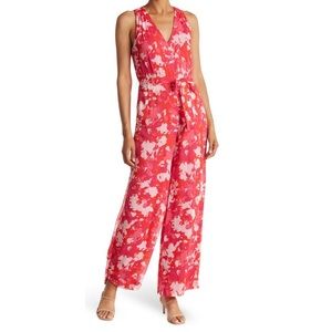 Calvin Klein Sleeveless Floral Chiffon Jumpsuit In Hibscus Multi